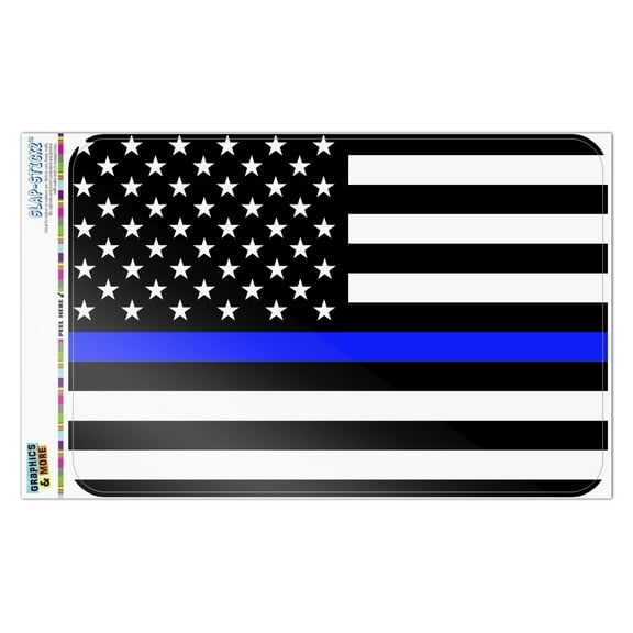 Thin Blue Line American Flag Home Business Office Sign - Window Sticker - 6" x 9" (15.2cm x 22.9cm)