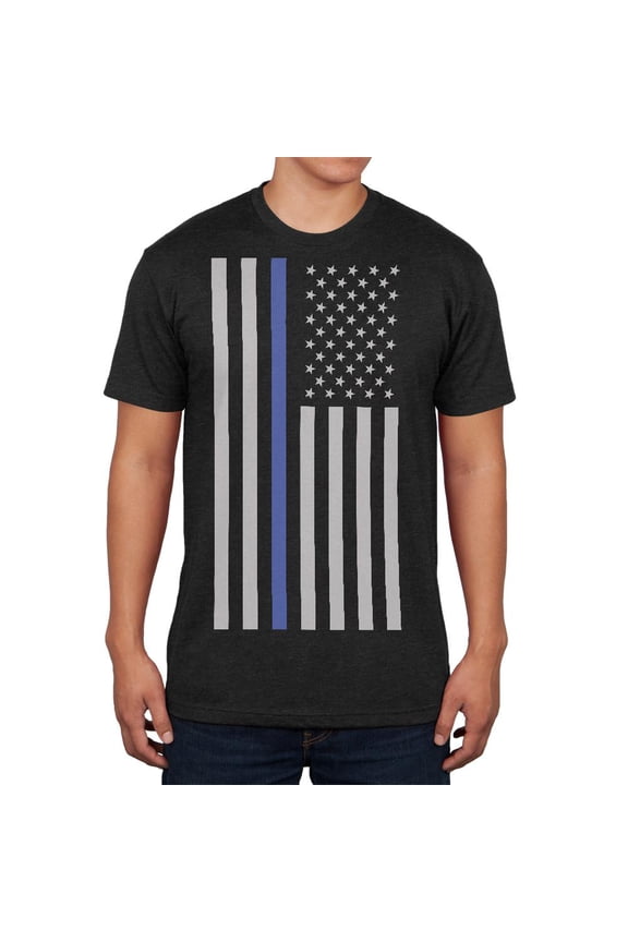 Thin Blue Line American Flag Mens Soft T Shirt Vintage Black X-LG