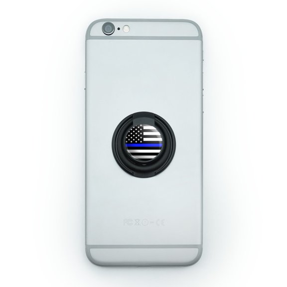 Thin Blue Line American Flag Mobile Smart Phone Finger Ring Grip Holder Stand