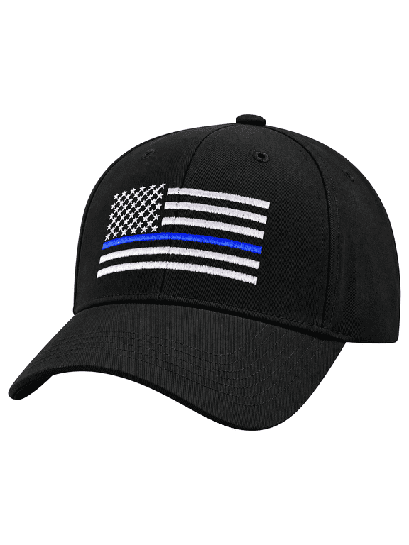 Thin Blue Line American Flag Police Baseball Cap, Law Enforcement Support w/ 3D Embroidery, Black