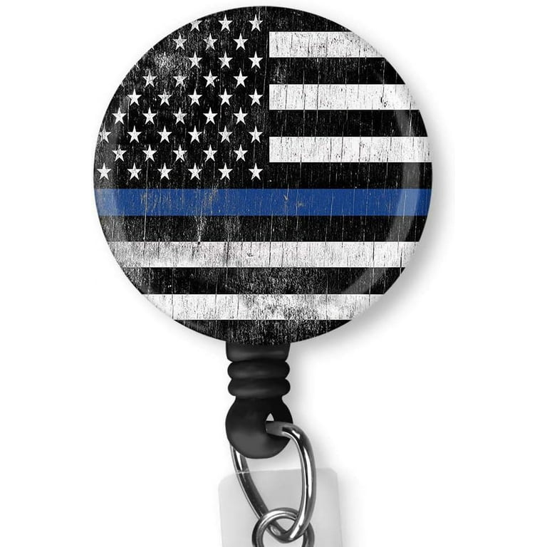 Thin Blue Line American Flag Retractable Badge Reel - Retractable ID Badge  Holder - Nurse Badge - Badge Clip - Badge Reels - Badge Holder