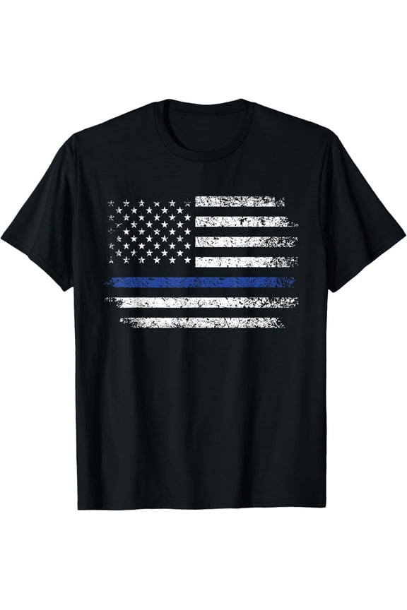 Thin Blue Line American Flag Tee Mens Police Officer Shirt T-Shirt