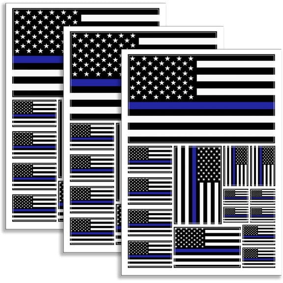 Thin Blue Line American Police Flag Sticker Decal in Multiple Sizes - Honoring Law Enforcement Officers Stickers, 3 Pack, 11.7 x 8.3 Inches