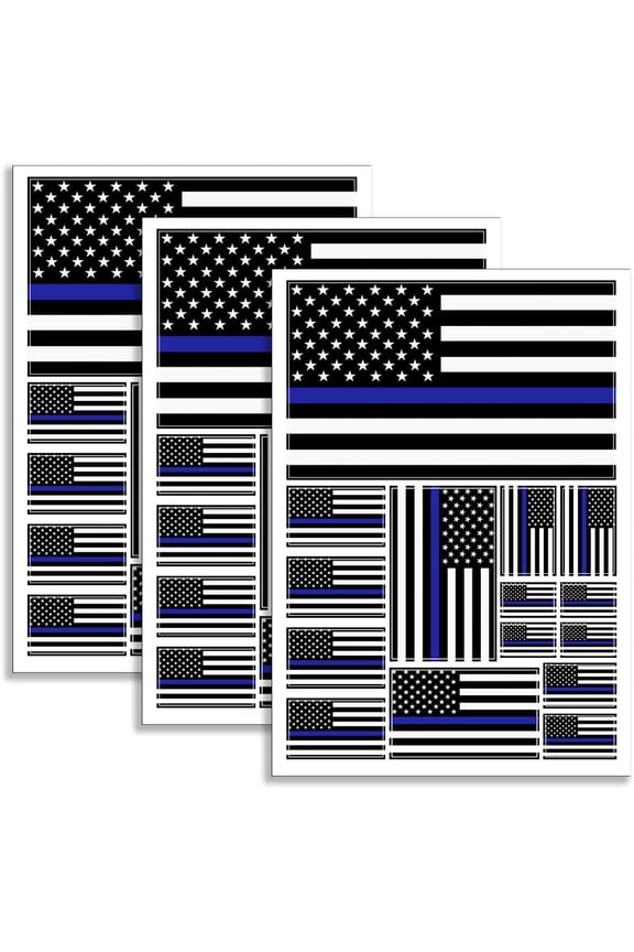 Thin Blue Line American Police Flag Sticker Decal in Multiple Sizes - Honoring Law Enforcement Officers Stickers, 3 Pack, 11.7 x 8.3 Inches