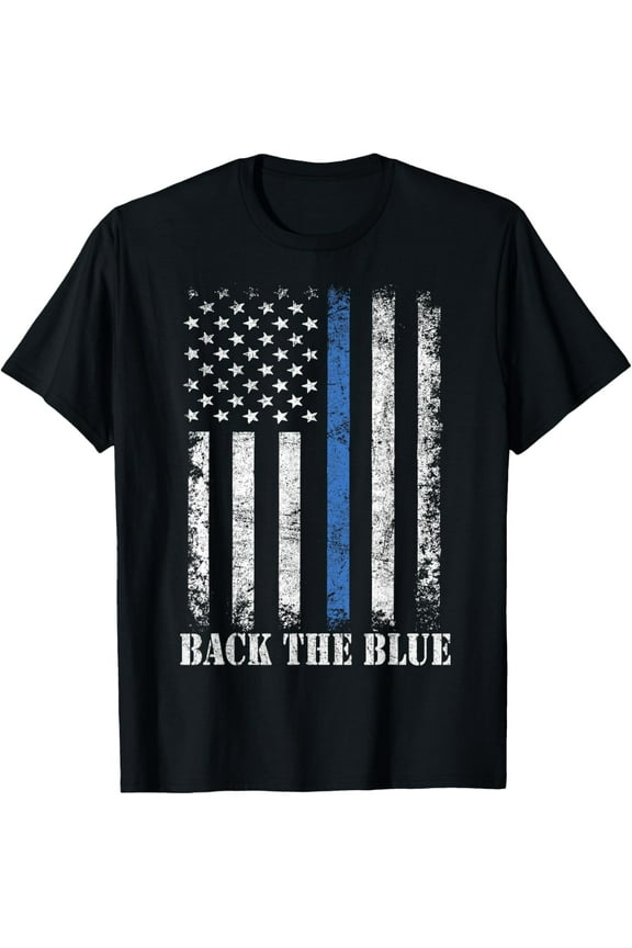 Thin Blue Line Back the Blue American Flag Police Support T-Shirt