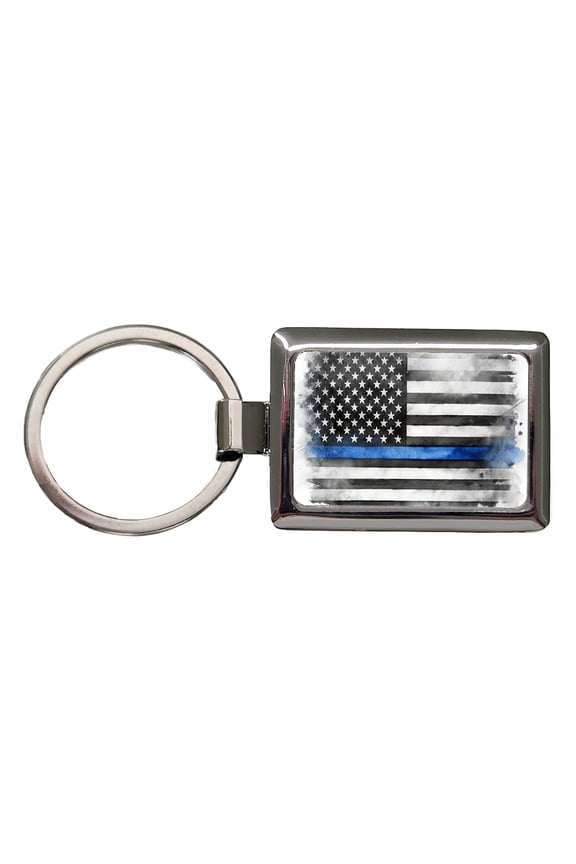 Thin Blue Line Black And White American Flag Support Policemen Police Metal Rectangle Keychain