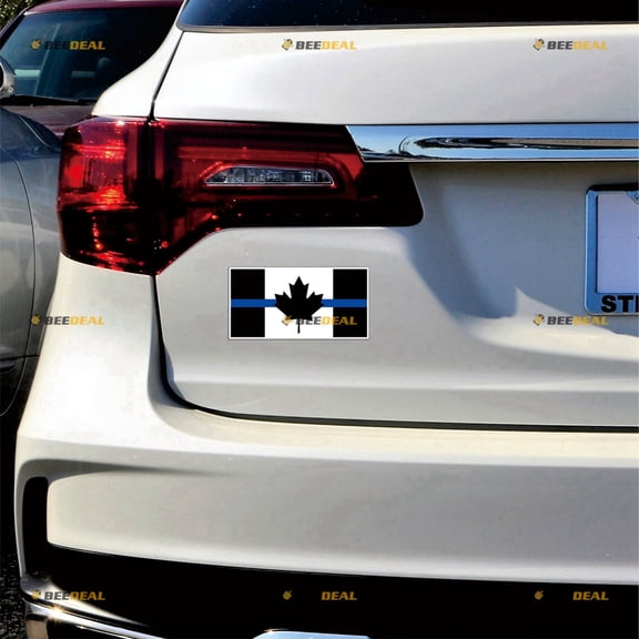 Thin Blue Line Canada Canadian Flag Car Magnet Magnetic Sticker Decal - 4 Pack Reflective 3" 4" 5" 6" - for Truck Door Fridge Reusable Waterproof
