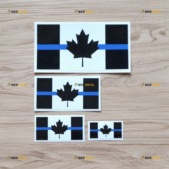 Thin Blue Line Canada Canadian Flag Vinyl Decal Sticker - 4 Pack Glossy, 2 Inches, 3 Inches, 4 Inches, 6 Inches - for Car Boat Laptop Cup