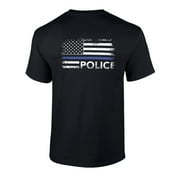 Thin Blue Line Distressed American Flag Police Short Sleeve T-shirt-XXL