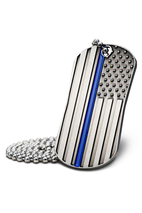 Thin Blue Line Dog Tag Necklace-Matthew 5:9 (4-Pack) by Shields of Strength