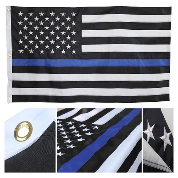 Thin Blue Line Flag: 100% US Made 4x6 ft with Embroidered Stars Sewn Stripes Brass Grommets - UV Protection - Black White and Blue American Police Flag Honoring Law Enforcement Officers
