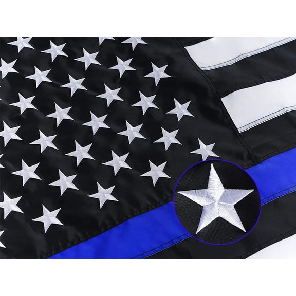 FRF Thin Blue Line Flag 3x5 FT Outdoor - Embroidered Stars & Stripe, Blue Lives Matter American Police Flag, UV Protection, Black White Blue Banner Honoring Law Enforcement Officers
