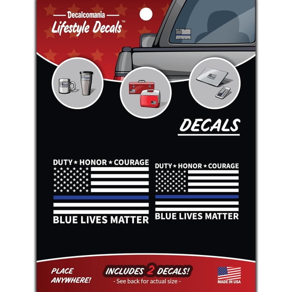 Thin Blue Line Flag Decals - Duty Honor Courage Blue Lives Matter Police Car Sticker Vinyl Decal for Truck Window Bumper Laptop Hard Hat