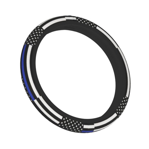Thin Blue Line Flag Elastic Stretch Steering Wheel Cover Universal Interior Trim Wheel Protector For Car Truck Suv 15 Inches