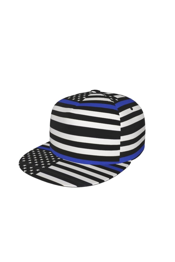 Thin Blue Line Flag Flat Brim Trucker Cap Adjustable Snapback Hat For Men Women