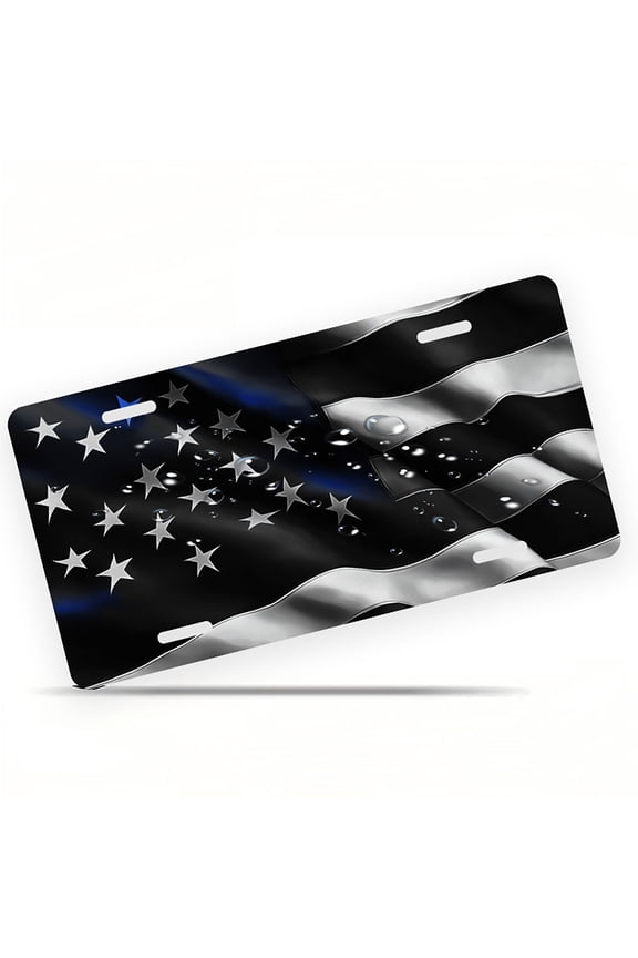 Thin Blue Line Flag Front License Plate, Metal License Plate, Funny Standard Plates Personalized Novelty Decorative For Men/Women/Boys/Girls Car 6×12 Inch