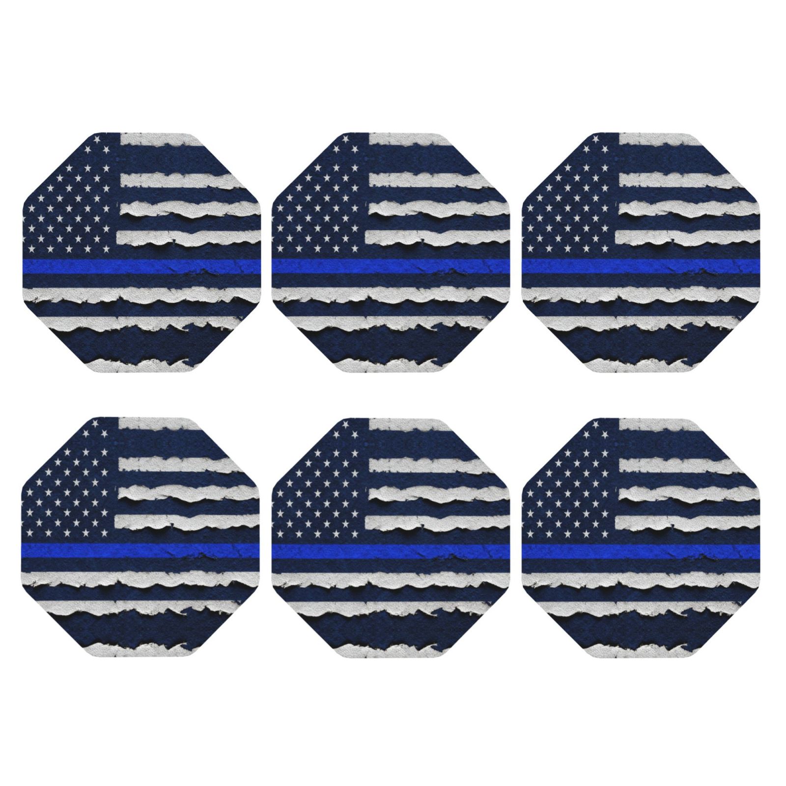 Thin Blue Line Flag Leather Drink Coasters for Drinks (6 Pack) for ...