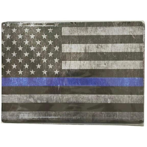 Thin Blue Line Flag Metal Sign 17"x12" Police Support Rustic Patriotic Decor