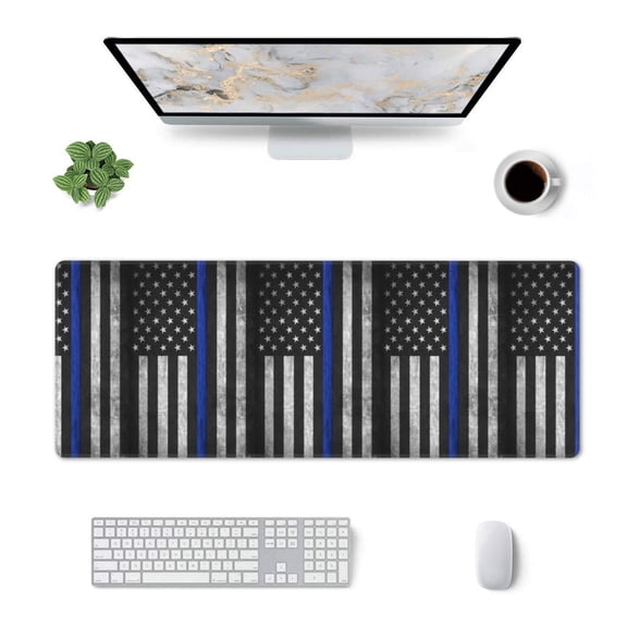 Thin Blue Line Flag Pattern Large Non-Slip Rubber Base Mousepad Keyboard Mouse Mat Desk Pad With Stitched Edges 31.5x11.8inch\r\n﻿