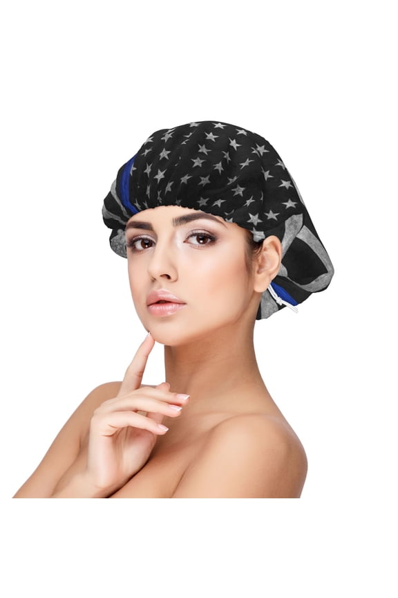 Thin Blue Line Flag Pattern Sleep Cap Satin Bonnet Sleeping Hat Soft Elastic Night Hair Cover For Women