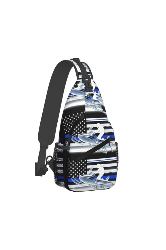 Thin Blue Line Flag Platinum Snowmobile Sling Crossbody Bag Cross Body Backpack Travel Hiking Daypack