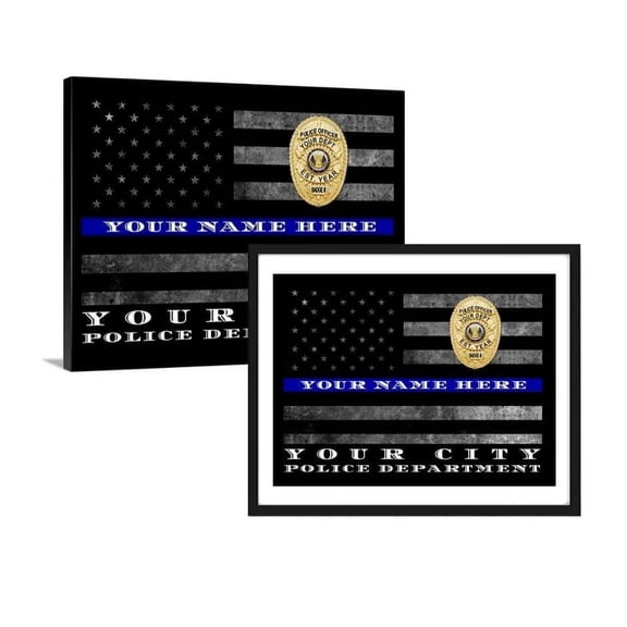 Thin Blue Line Flag Police Officer Gift Art Framed