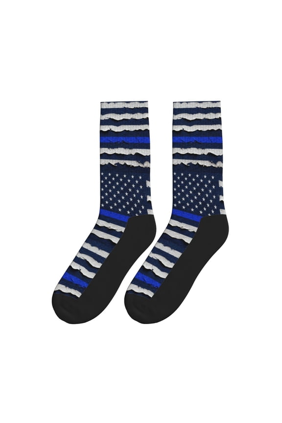 Thin Blue Line Flag Print Colorful Athletic Crew Novelty Socks For Men Women