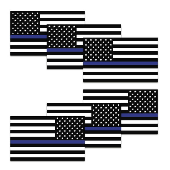 Thin Blue Line Flag Stickers - 3 x 5 inches - Police Officers Law Enforcement Flag USA Sticker Decal Reverse for Car Truck Window Motorcycle Hard Hat Laptop Mailbox - American Flag Stickers (6 Pack)