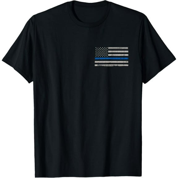 Thin Blue Line Flag T-Shirt, Police Pocket Size Flag T-Shirt100% cotton short-sleeved shirt for both men and women