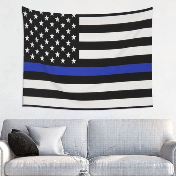 Thin Blue Line Flag Tapestry Aesthetic Tapestry Wall Hanging For Room Bedroom Dorm Room Decor 29x37 Inches
