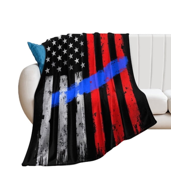 Thin Blue Line Flag Throws Blankets for Sofa Bed Winter Plush Warm Blanket Holiday Gifts