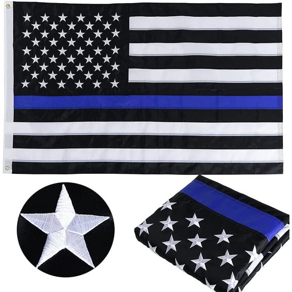Thin Blue Line Flags 12x18 Outdoor Embroidered Stars Police Boat Flag, Heavy Duty Back The Blue Flag Stripe Blue Line Lives Matter Flags Banner with 2 Brass Grommets