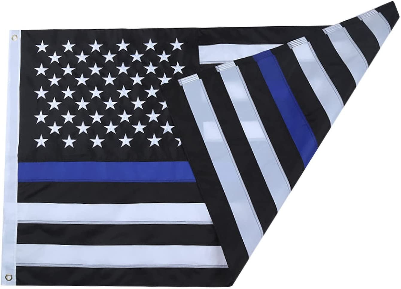 Thin Blue Line Flags 5x8 FT Outdoor Heavy Duty, Black and Blue American Police Flag Honoring Law Enforcement Officers, Embroidered Stars - Sewn Stripes - Brass Grommets - UV Protection