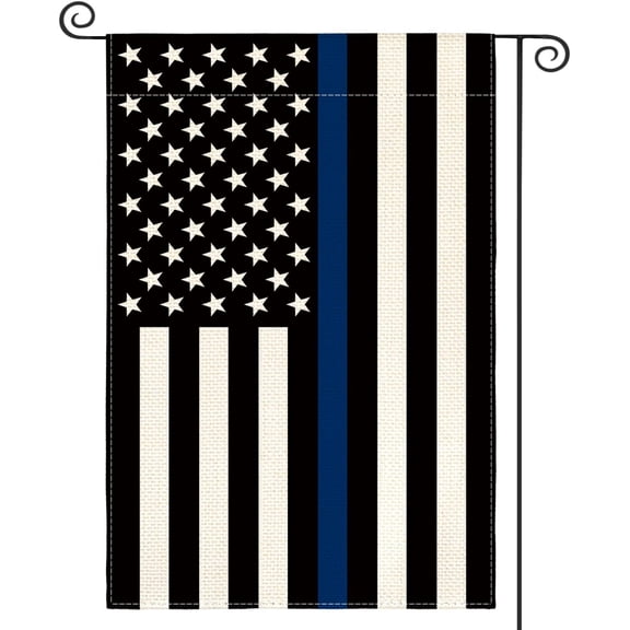 Thin Blue Line Garden Flag 12x18 Inch Double Sided, American Stars and Stripes Police Officers Solidarity Yard Outdoor Decoration