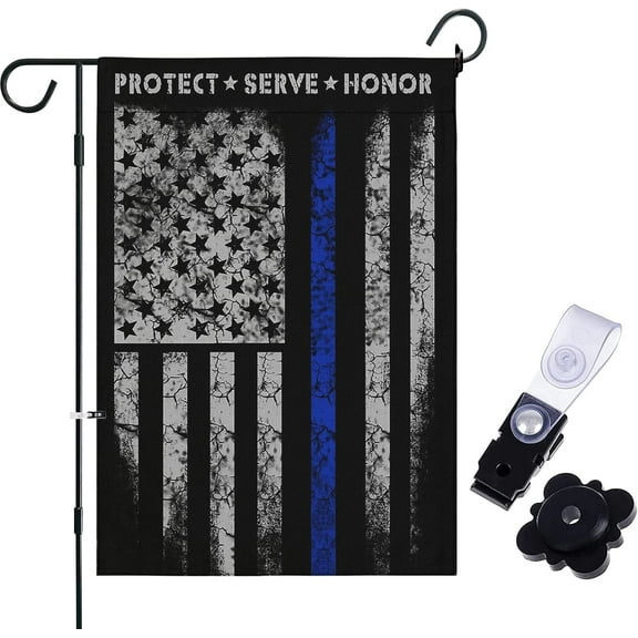 Thin Blue Line Garden Flag Law Enforcement Blue Lives Matter Flags Protect Serve Honor Blue Line American Flag Outdoor Yard Farmhouse Lawn Decor 12x18 Inch Vertical Double Sided Burlap