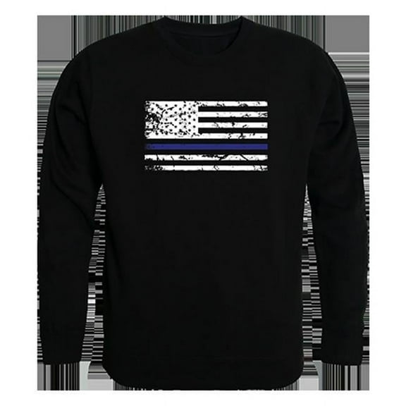 Thin Blue Line Graphic Crew Neck Sweatshirt, Black - Extra Large