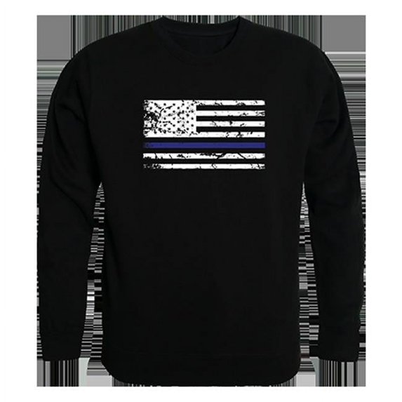 Thin Blue Line Graphic Crew Neck Sweatshirt, Black - Extra Large