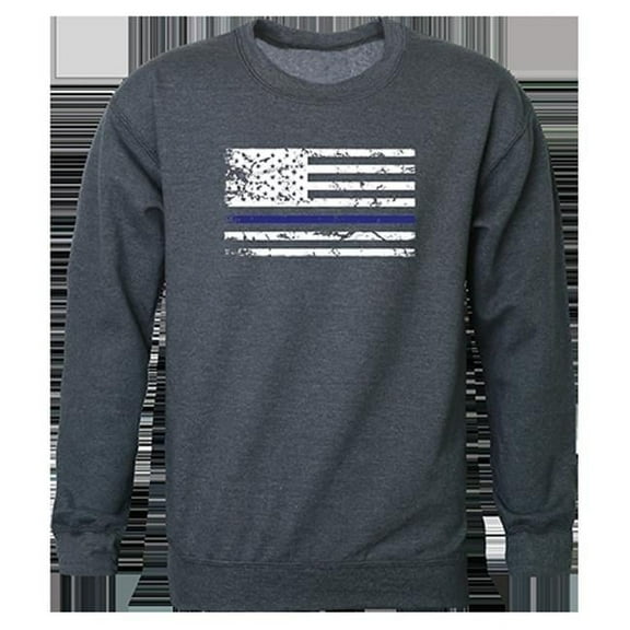 Thin Blue Line Graphic Crewneck Sweatshirt, Heather Charcoal - 2XL