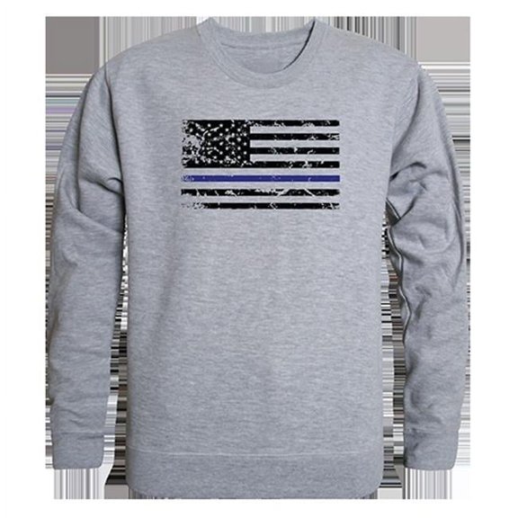 Thin Blue Line Graphic Crewneck Sweatshirt, Heather Grey - Small