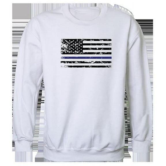 Thin Blue Line Graphic Crewneck Sweatshirt, White - Extra Large