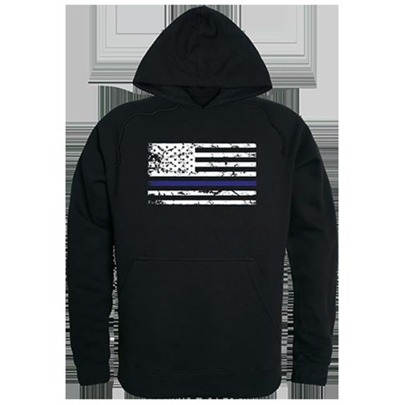 Thin Blue Line Graphic Pullover Hoodie, Black - Small