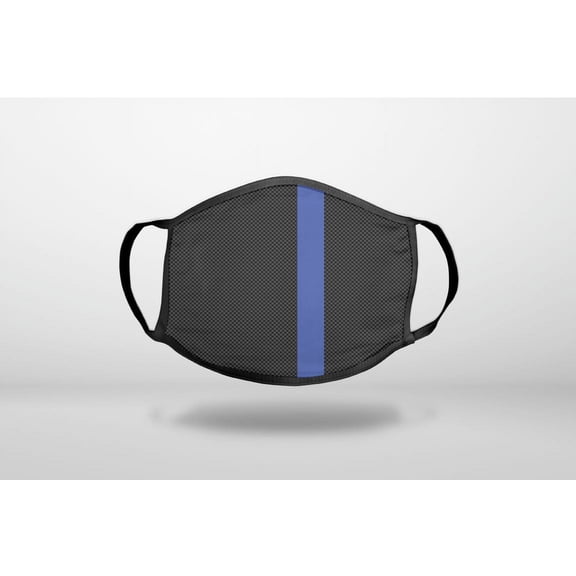 Thin Blue Line Grey Black Carbon Fiber Print - 3-Ply Reusable Soft Cloth Face Covering, Unisex, Cotton Inner Layer