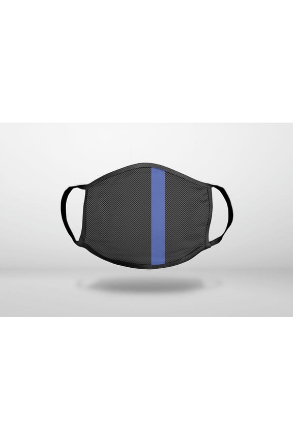 Thin Blue Line Grey Black Carbon Fiber Print - 3-Ply Reusable Soft Cloth Face Covering, Unisex, Cotton Inner Layer