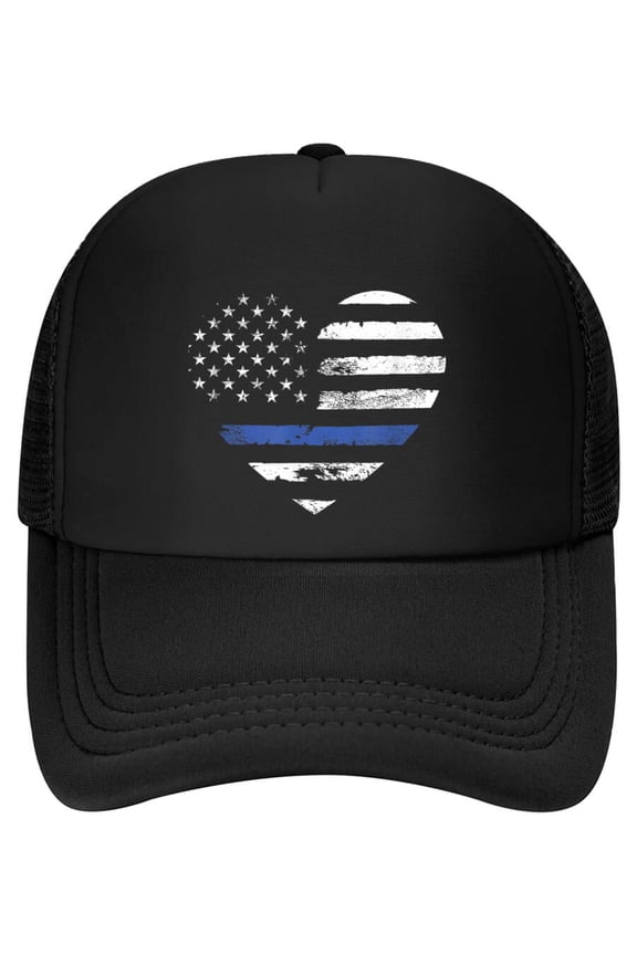 Thin Blue Line Heart Flag Police Officer Support Baseball Cap
