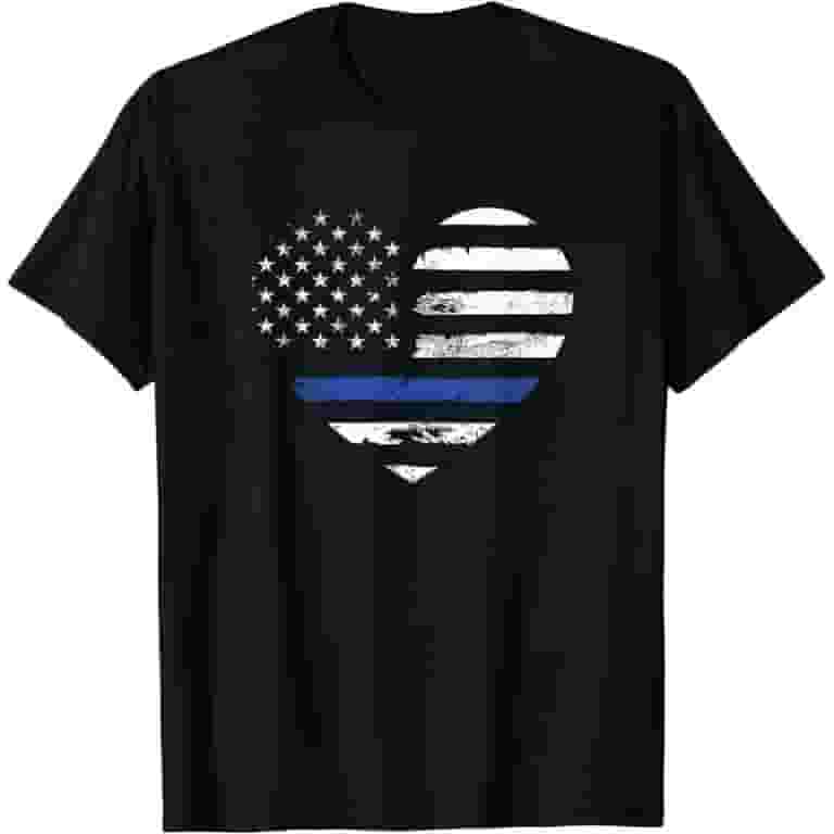 Thin Blue Line Heart Flag Police Officer Support T Shirt Thin Blue Line Heart Flag Police Officer Support T Shirt