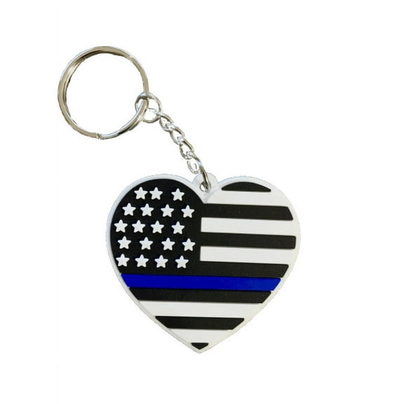 Thin Blue Line Heart Keychain Police Law Enforcement