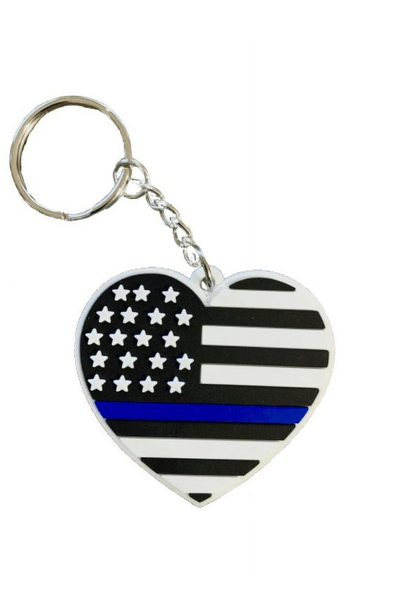Thin Blue Line Heart Keychain Police Law Enforcement