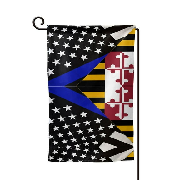 Thin Blue Line Maryland Flag Garden Flag Double Sided Small Flag Yard Home Decorative Flags Banner 12.5 x 18 Inch Square