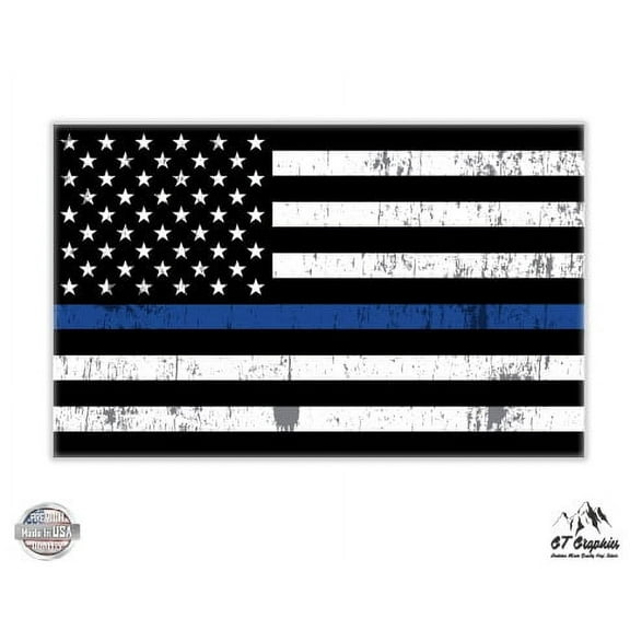 Thin Blue Line Police American Flag Grunge - 3" Vinyl Sticker - For Car Laptop I-Pad Phone Helmet Hard Hat - Waterproof Decal