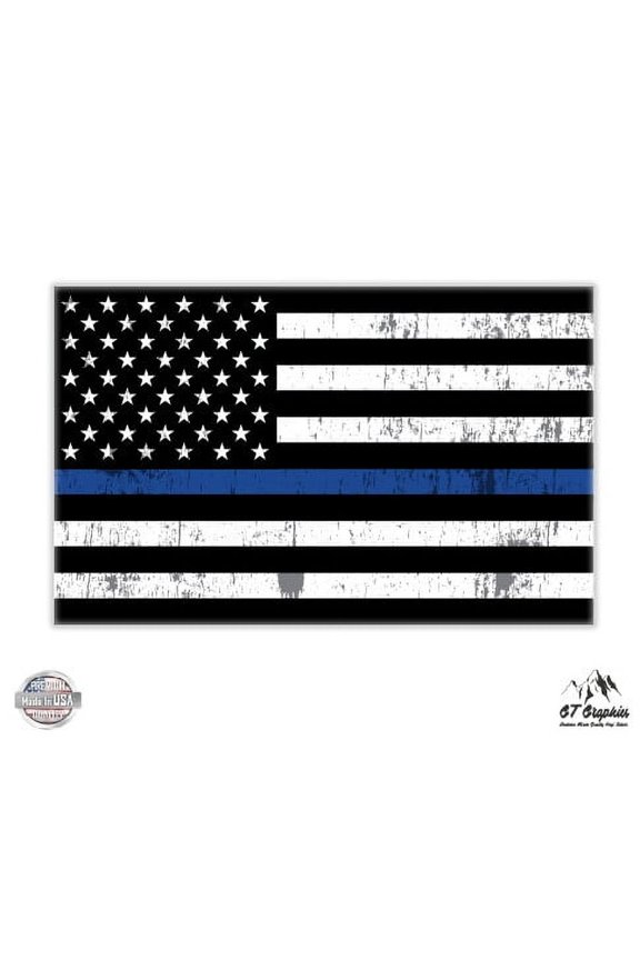 Thin Blue Line Police American Flag Grunge - 5" Vinyl Sticker - For Car Laptop I-Pad - Waterproof Decal
